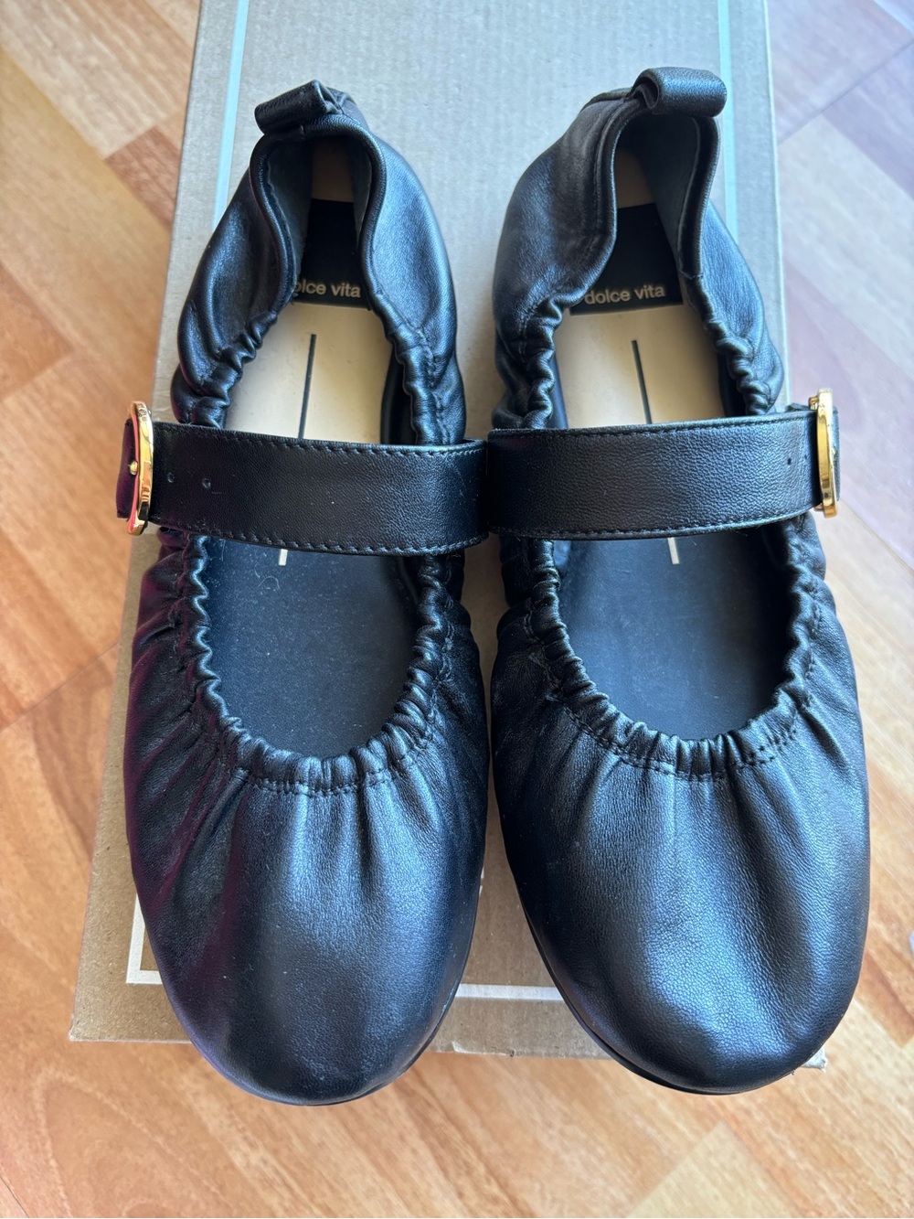 Dolce Vita Caely Black Mary Jane Ballet Flats with Gold Buckle - Picture 2 of 14